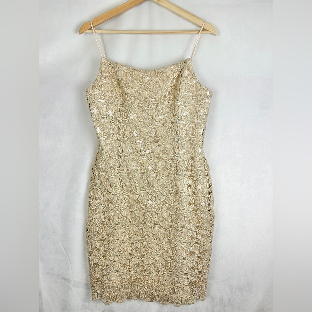 EFREN OCAMPO Vintage Dress Floral Daisy‎ Lace Gold Size 10/12 Cocktail Wedding